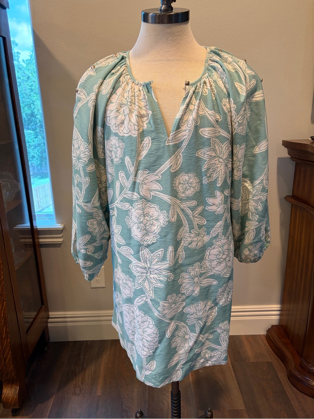 LOFT Petite LightTeal Floral Tunic Dress size L